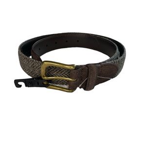 NWT Women’s J. CREW Tan Brown Tweed Herringbone Gold Buckle Belt Size Small (32)